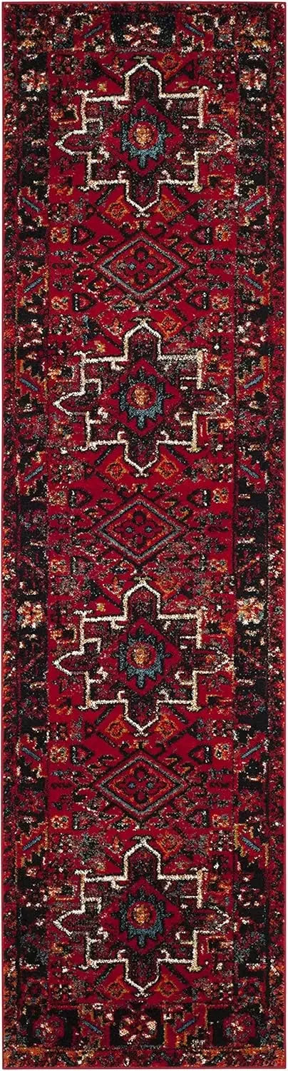tapis géométrique bohème rouge bleu noir polyester salon chambre moderne