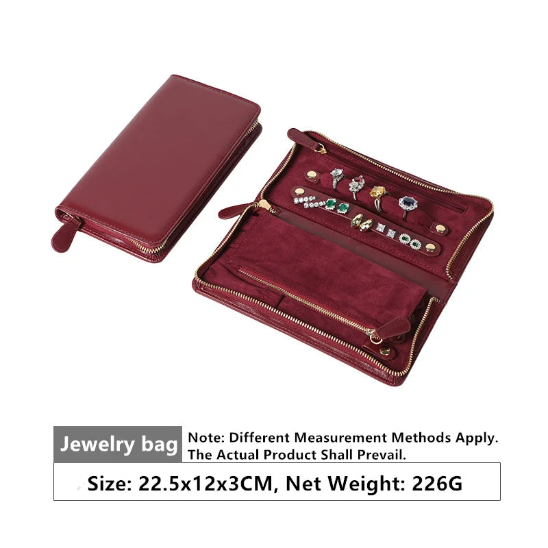 sac rangement bijoux velours rouge élégant pochettes porte bijoux cuir doublure intérieure classique anneaux