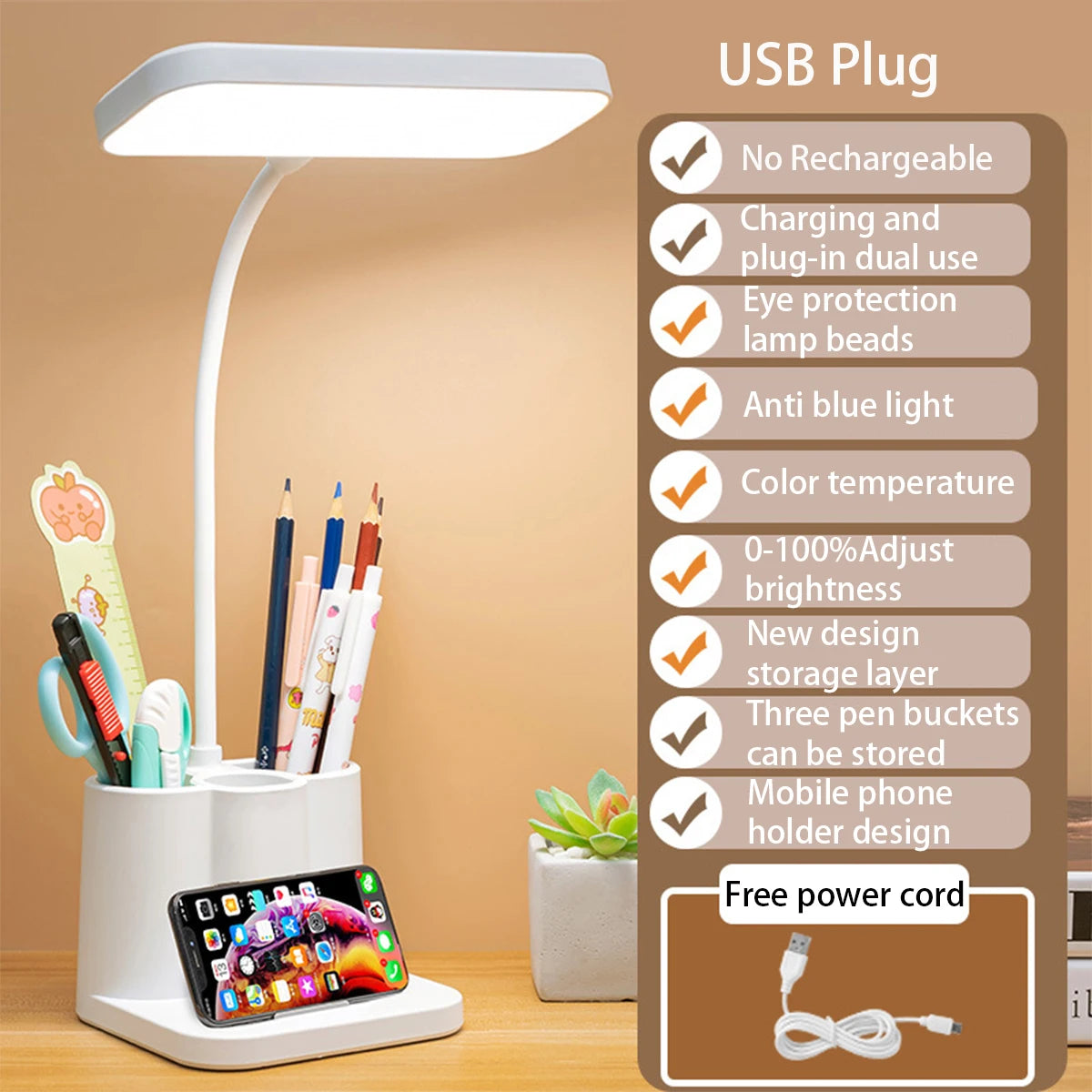 lampe moderne led blanc multifonctionnelle porte stylos téléphone ventilateur