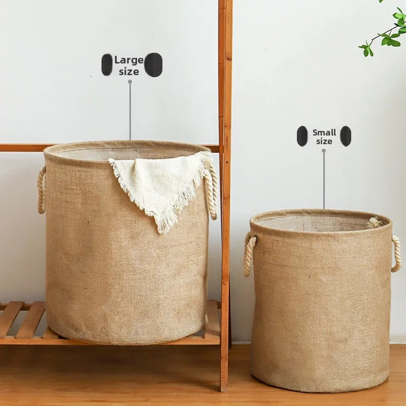 panier toile jute pliable imperméable poignées rustique beige blanc(franges)
