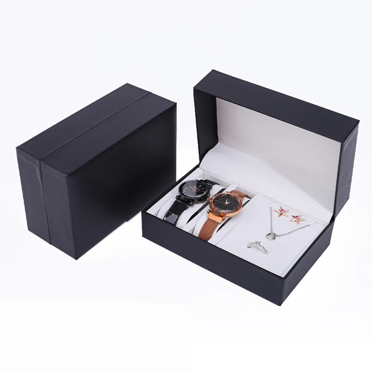 boîtes bijoux simili cuir noir rouge vert classiques rangement montres bracelets boucles d'oreilles