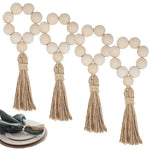 bracelet boho bois pompon jute naturelle blanc rustique