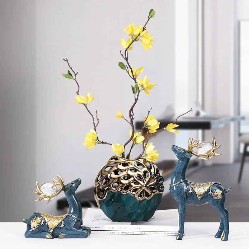 vases statuettes cerfs cygnes dauphins plateau deux étages distributeur serviettes baleine moderne élégant or