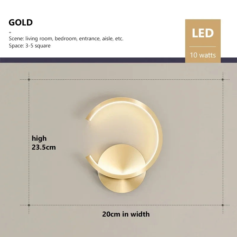 lampe murale moderne or blanc rond éclairage quotidien contemporain fixée mur trichromatique dimmable