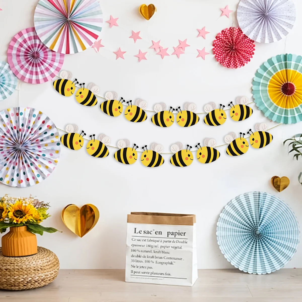 guirlande abeilles anniversaire mariage baptême fêtes enfants décorations papier cartoon okolets motifs
