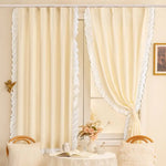 rideaux vintage rose clair bleu clair beige translucides ruches blanches maison