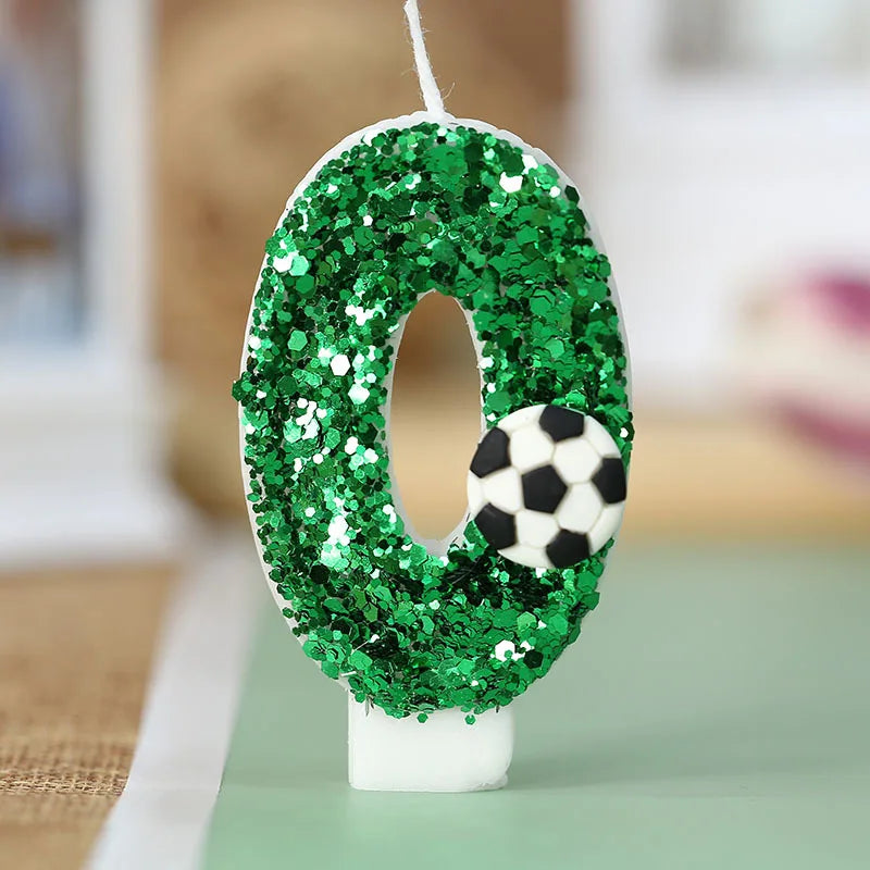 bougies anniversaire numérotées vertes paillettes ballon football décoratives enfants gâteau fête sportive