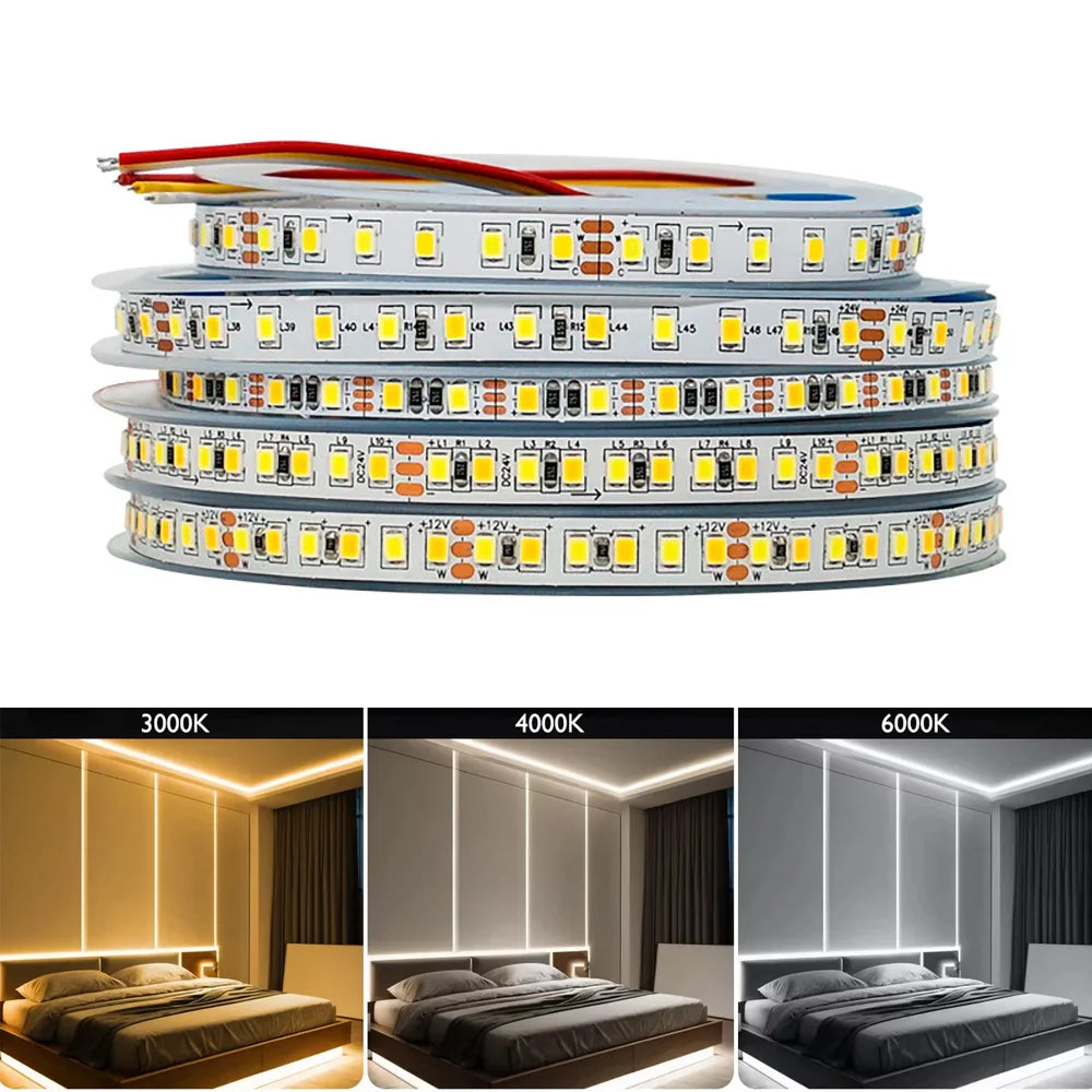 ruban led blanc moderne 8mm adhésif 5m 120led/m 2700k 6500k 12v 24v