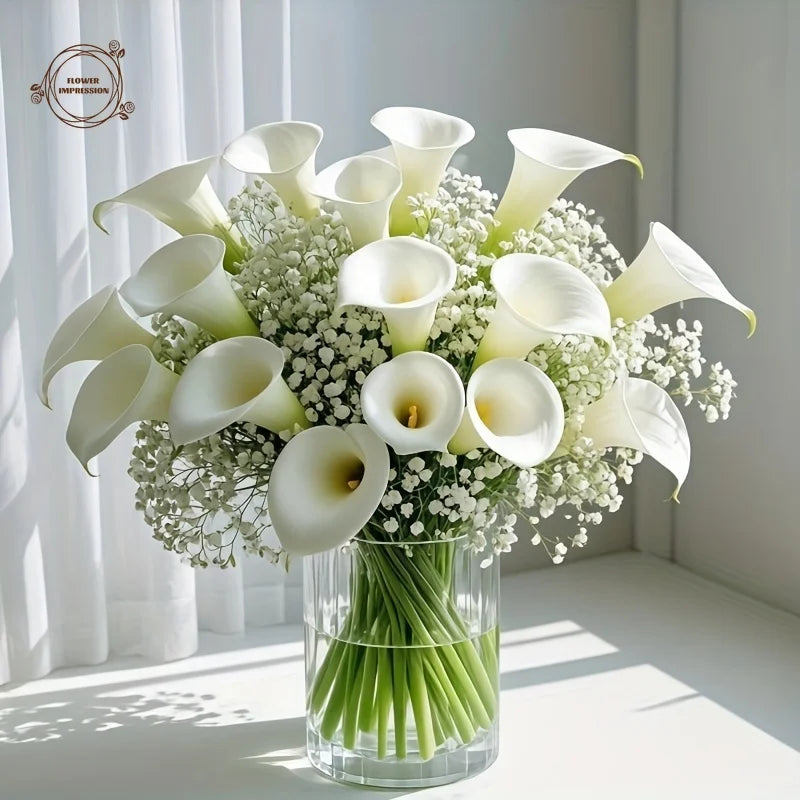 bouquet fleurs artificielles callas gypsophile vase transparent classique décoration maison table saint valentin mariageextérieur