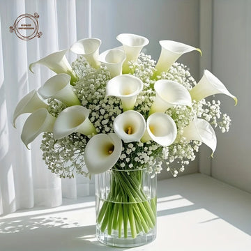 bouquet fleurs artificielles callas gypsophile vase transparent classique décoration maison table saint valentin mariageextérieur