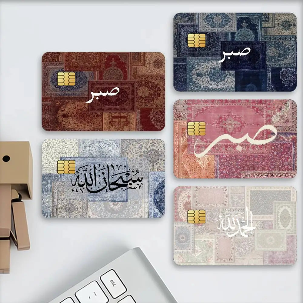autocollants carte credit motif geometrique moderne bleu marron rose beige patchwork İslamique pieces