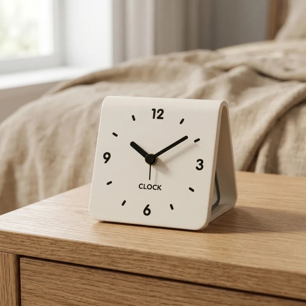horloge table blanc rondes noires heures moderne quartz précision silencieuse