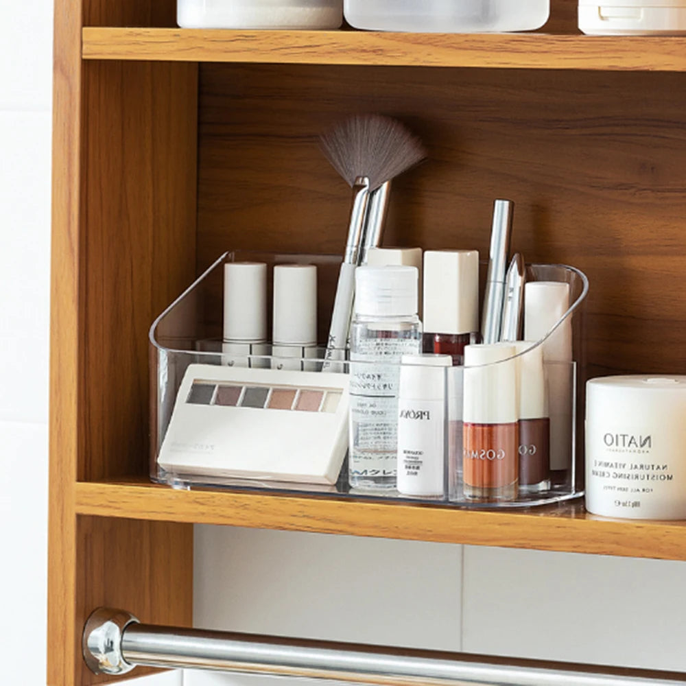 boîte rangement cosmétiques transparente moderne compartiments multiples maquillage pinceaux rouges lèvres organisation beauté minimalistemode