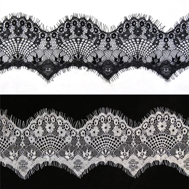 dentelle polyester blanc noir 10cm largeur mariage décoration classique fleurs points franges