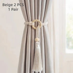 attaches rideau tassel bois moderne élégant franges anneaux chanvre uni beigeclair