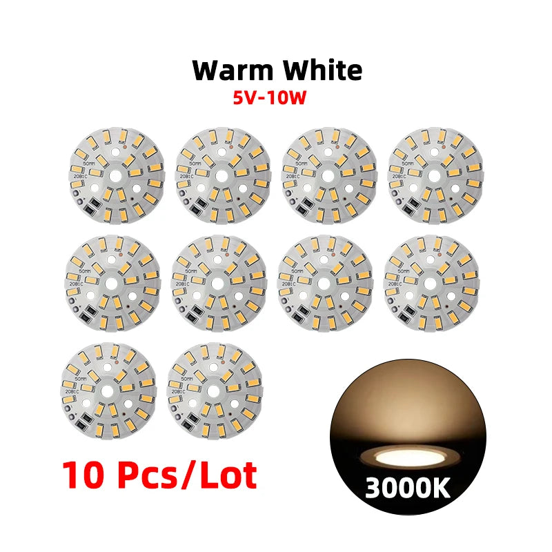 plaque led circulaire blanc diodes smd5730 5v dc 10w 6000k moderne sans fixation
