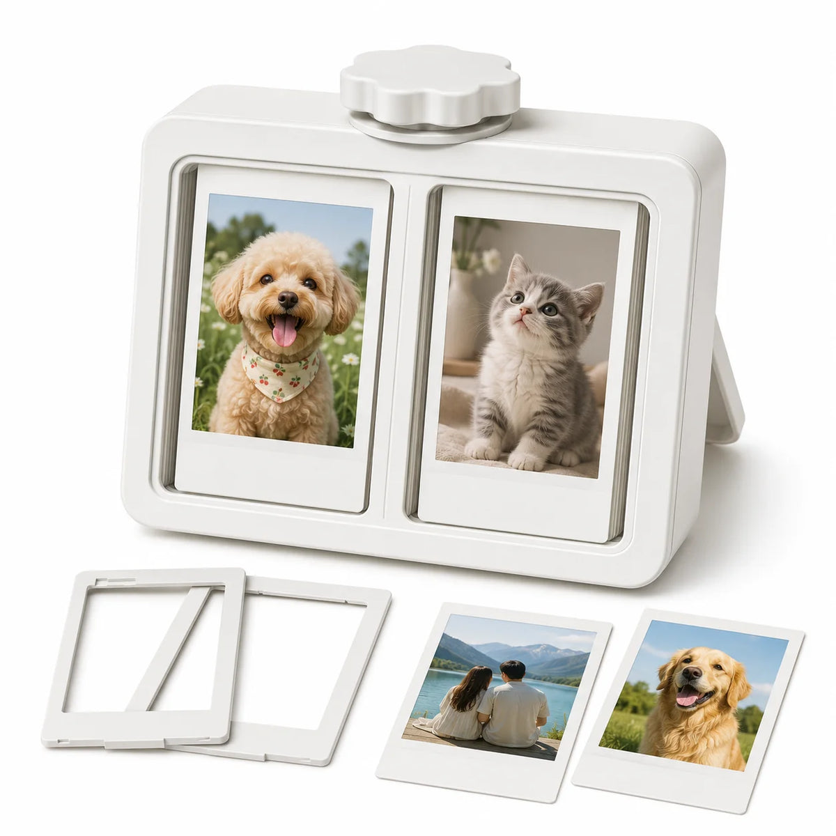 cadre photo rotatif blanc noir photos pouces interchangeables moderne pratique