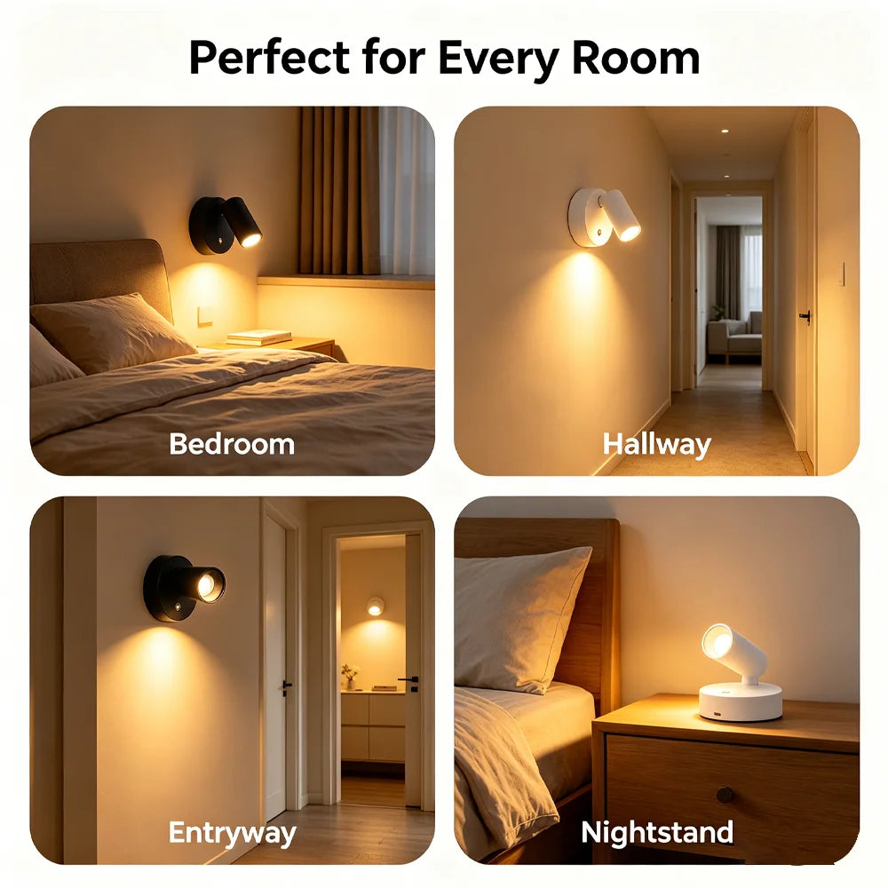 lampe murale spot magnétique rechargeable led noir moderne vis usb rechargement