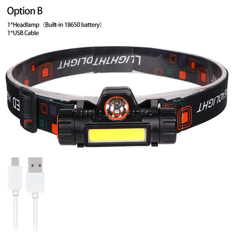 lampe frontale led noir bandeau ajustable 1500lm 2000lm 18650 batterie charge usb camping chasse