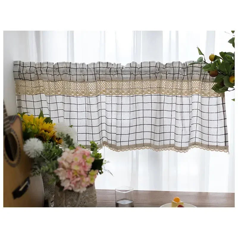rideau lin blanc noir beige carreaux dentelle moderne rustique cuisine fenêtre