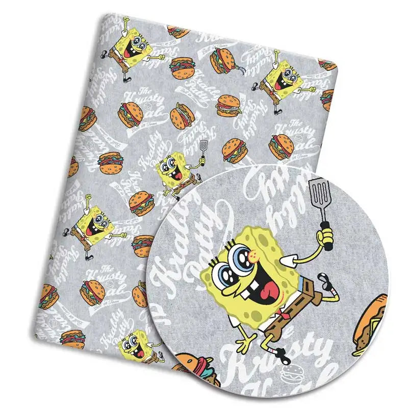 protège coussin personnages animés bob l'éponge motifs floraux lettrage bleu rose grisclair tissu polyester