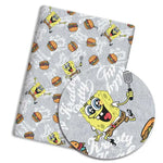 protège coussin personnages animés bob l'éponge motifs floraux lettrage bleu rose grisclair tissu polyester
