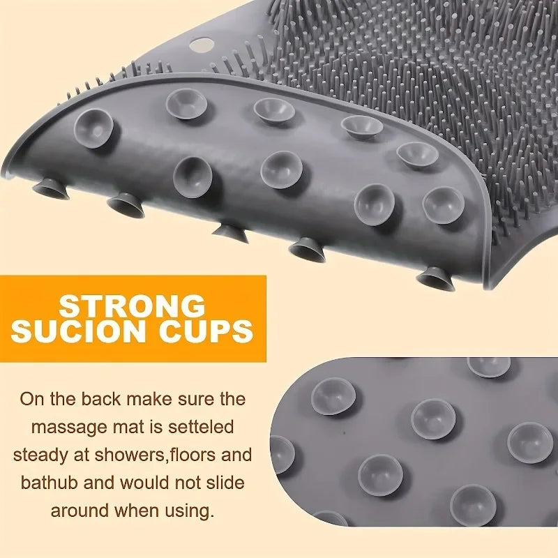 brosse douche exfoliante bristles rigides ergonomique anti dérapant salle bain bleu rose suction cups