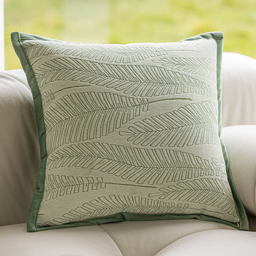 housse coussin carrée jacquard motif floral vert beige gris décoration salon chambre moderne chic