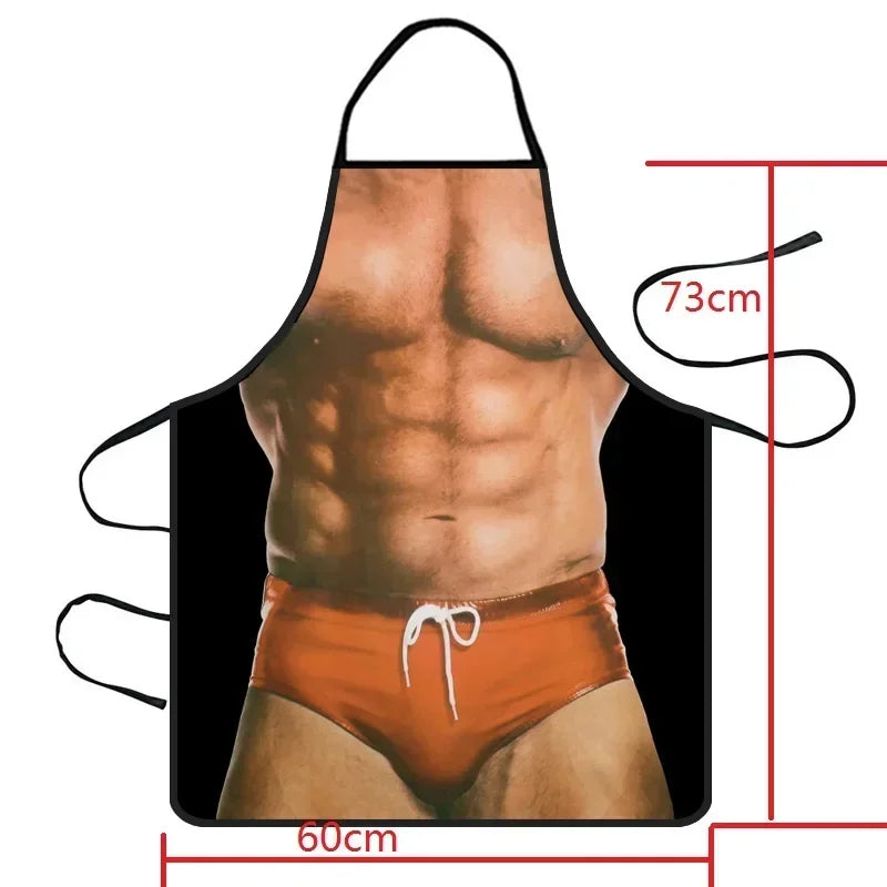 tablier homme musclé impression humoristique noir orange bleu gris abdos saillants cuisine barbecue