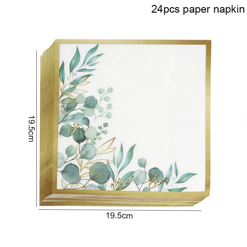 assiettes jetables anniversaire enfant vert doré hey baby guirlande feuilles textes festifs verres serviettes