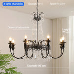lustre classique noir blanc cristaux pendus vintage métal travaillé ampoules