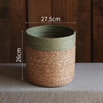 panier tissé main fibre naturelle vert clair beige rustique réutilisable respectueux environnement pliable rangement