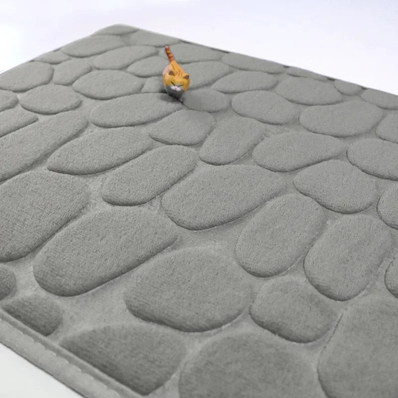tapis bain antidérapant polyester relief galets moderne gris rose beige