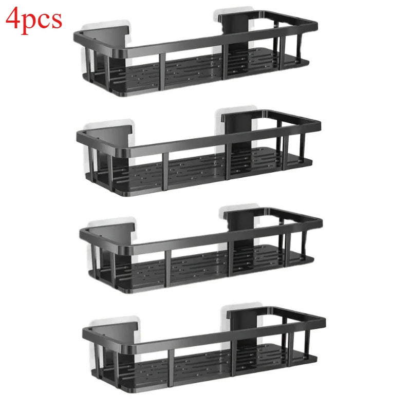 étagère salle bain noir adhésif sans perçage moderne grille perforation rangement robuste plastique