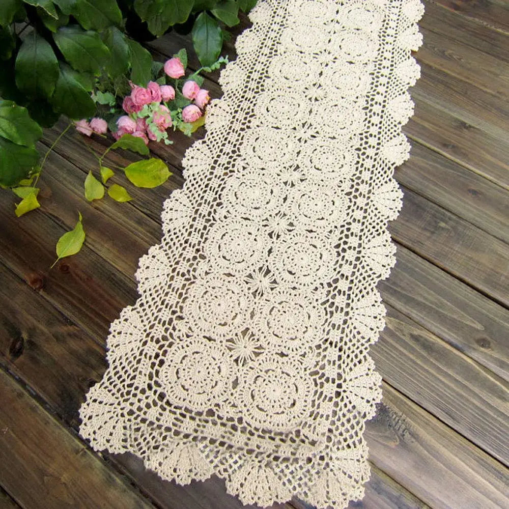 nappe dentelle fleur coton blanc cassé motif floral texture ajourée vintage rustique 140cm farmhouse