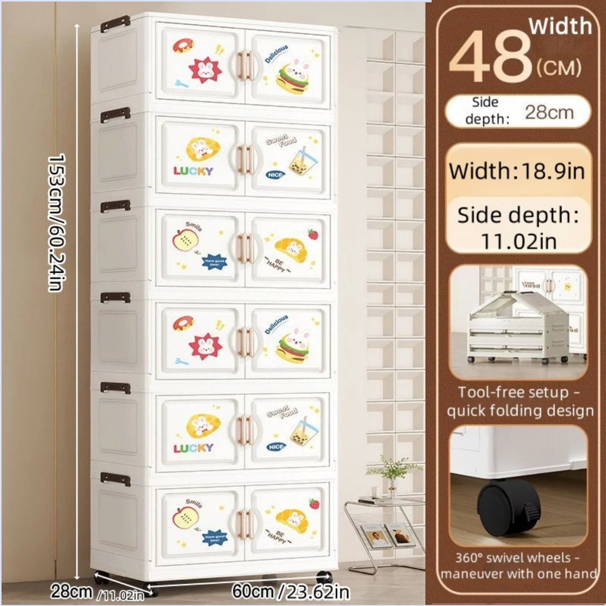 organisateur vêtements armoire tiroirs dessins animés ours lapins moderne blanc roulettes pliable chambre salon
