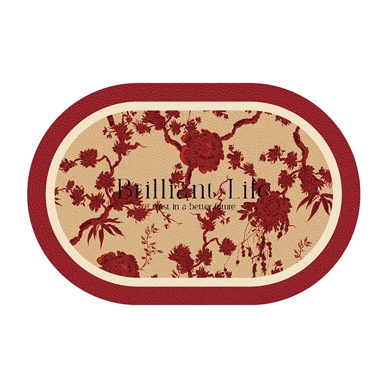 tapis table beige noir résistants chaleur imperméables lavables fleurs stylisées texture cuir classique élégant