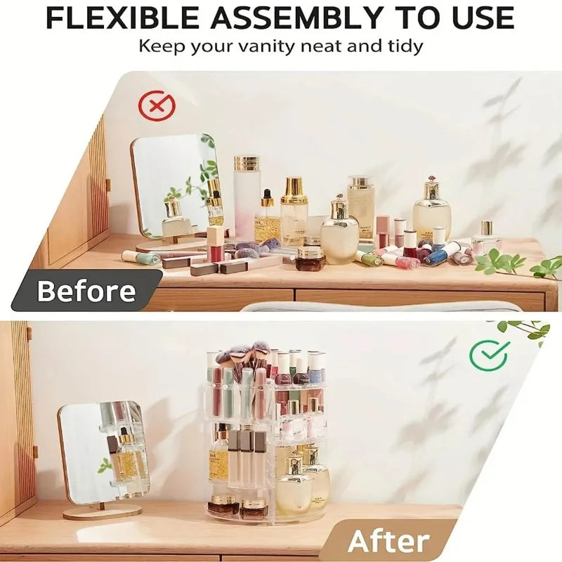organisateur maquillage rotatif transparent moderne 12 compartiments plateaux toit