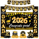 bannières graduation noir doré étoiles confettis caps moderne festives 2026 congratulations proud