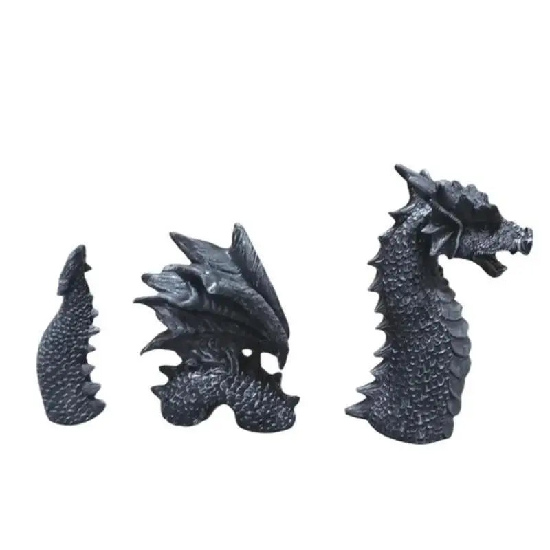 statues dragons résine fantastique gothique patio jardin décor extérieur gris noir éclairé details sculpté