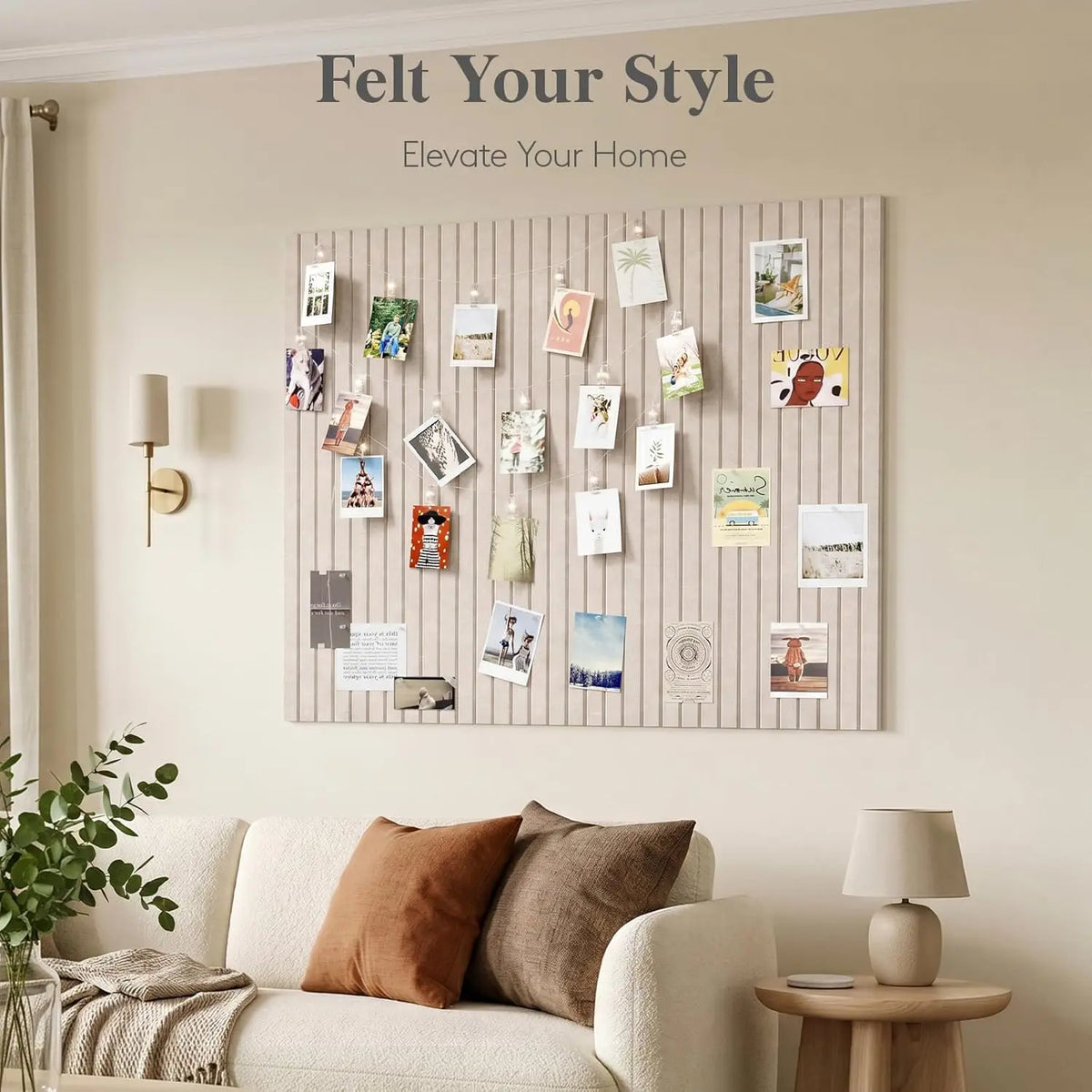 panneau feutre moderne rayures verticales beige clair clips inclusion feuilles papier notes autocollantes 30cm