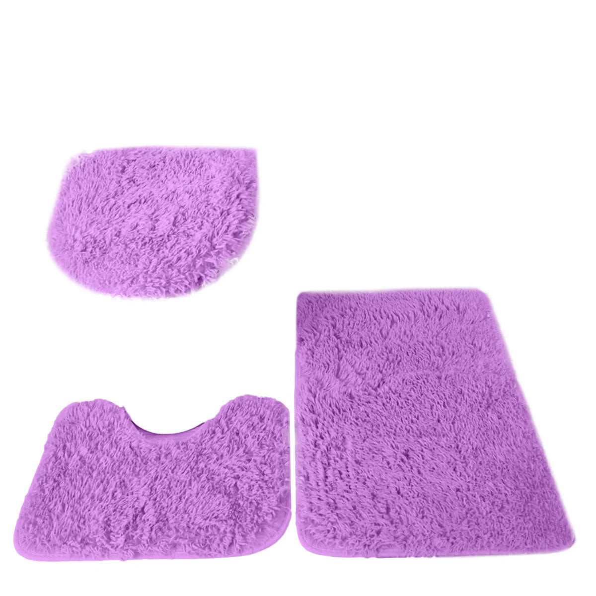 tapis toilette rose violet gris clair peluche points moderne antidérapant ensemble trois pièces