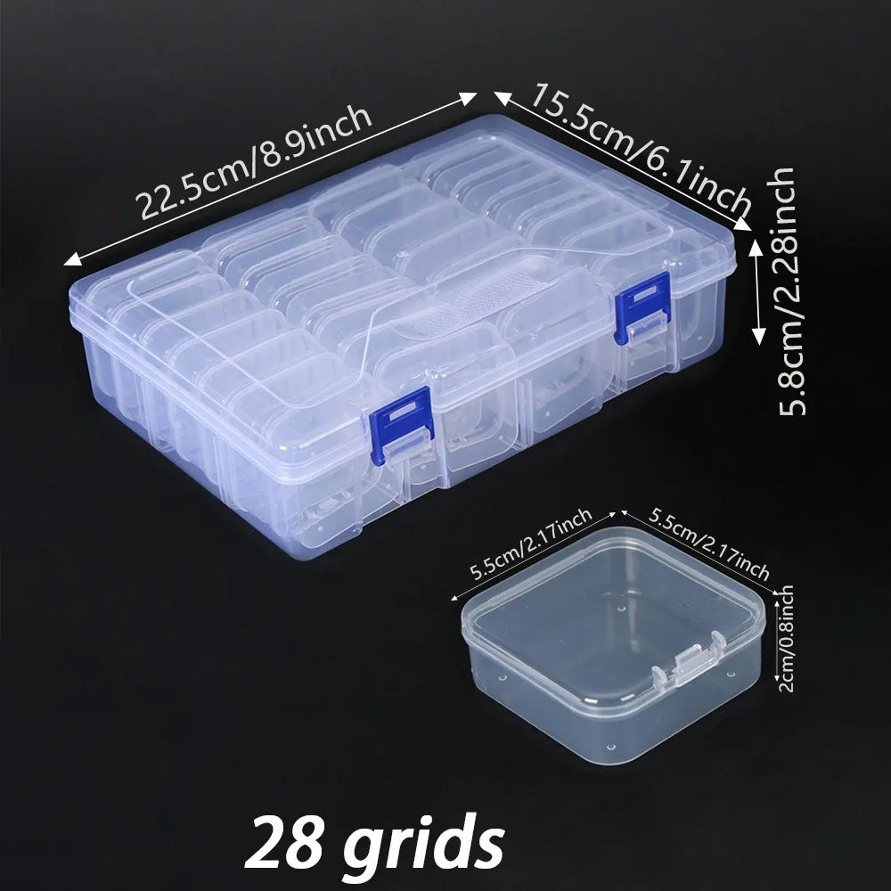 boîtes rangement transparentes organisation moderne 28 grilles plastique respectueux environnement poignées bleues
