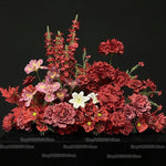 bouquet artificiel rose rouge feuilles vertes decoration mariage anniversaire table exterieur classique fleuri