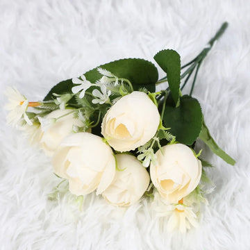 décoration intérieure bouquet fleurs artificielles roses blanches feuilles vertes modernes 29cm 3pcs