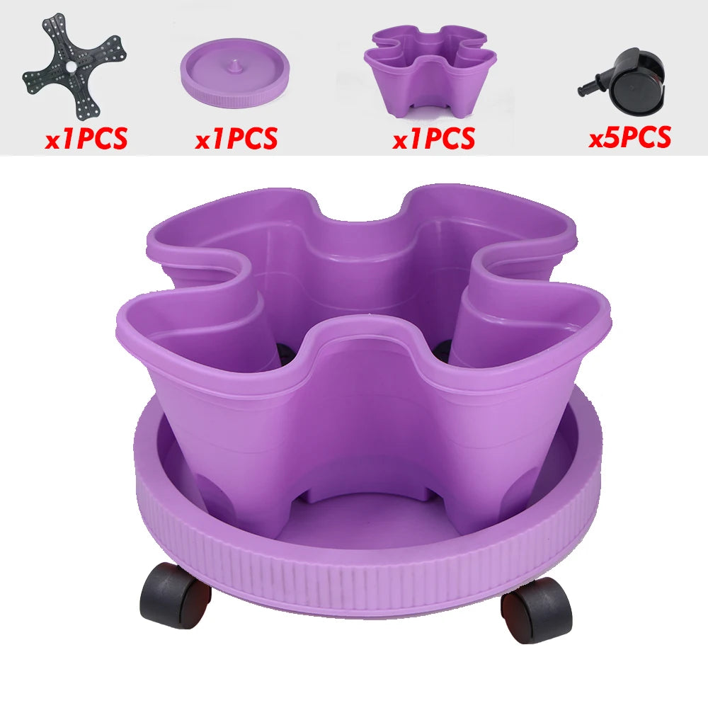 pots fleurs empilables moderne violet vert rose orange grille drainage roues pratiques