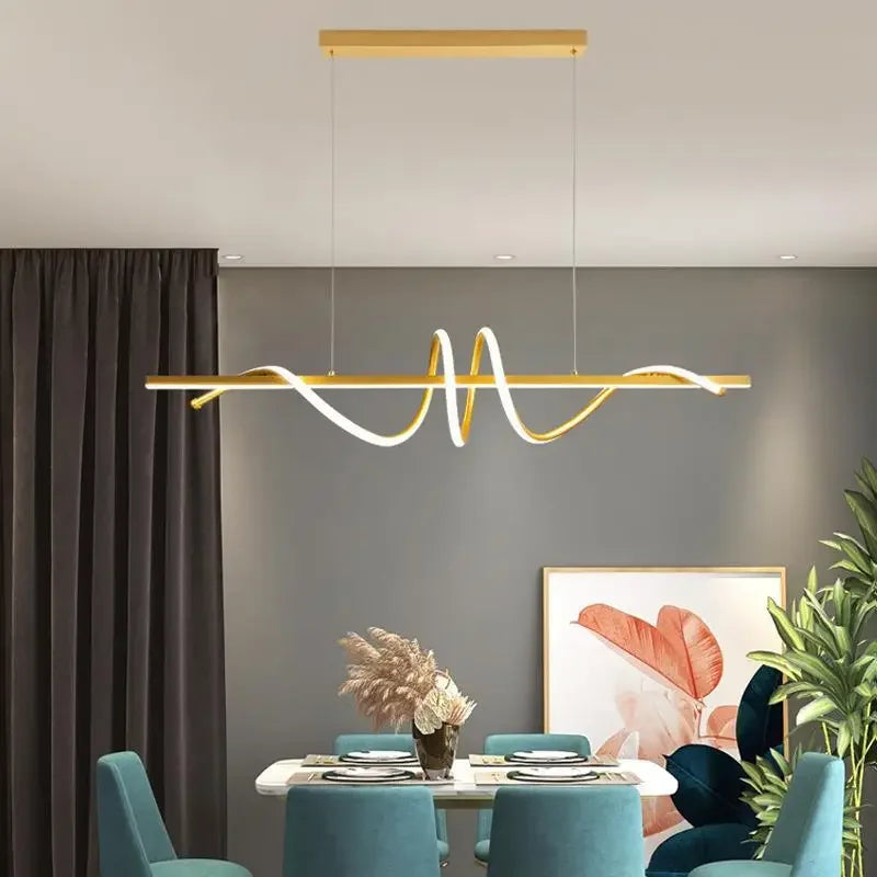 lampe suspendue moderne ondulé noir doré 100cm 120cm led 48w 68w