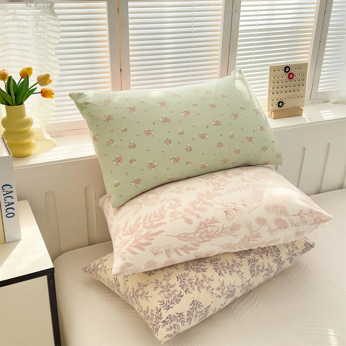 housse taie d'oreiller fleurs florales polyester 48x74cm vintage couleurs pastel motifs floraux respectueux environnement