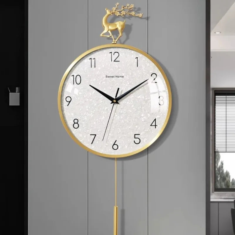 horloge murale moderne or blanc scintillante cerf fleurs déco salon