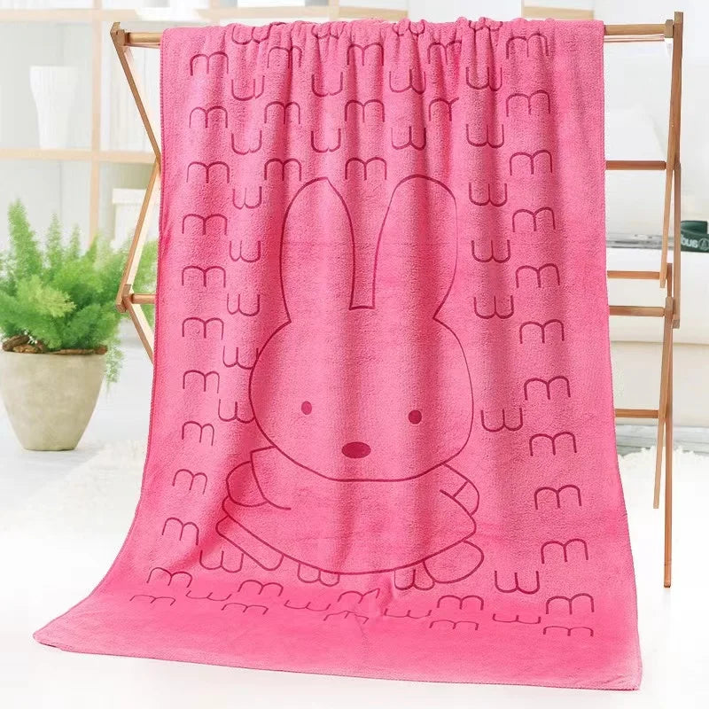 grande serviette bain microfibre enfant motif lapin doux absorbante séchage rapide coton